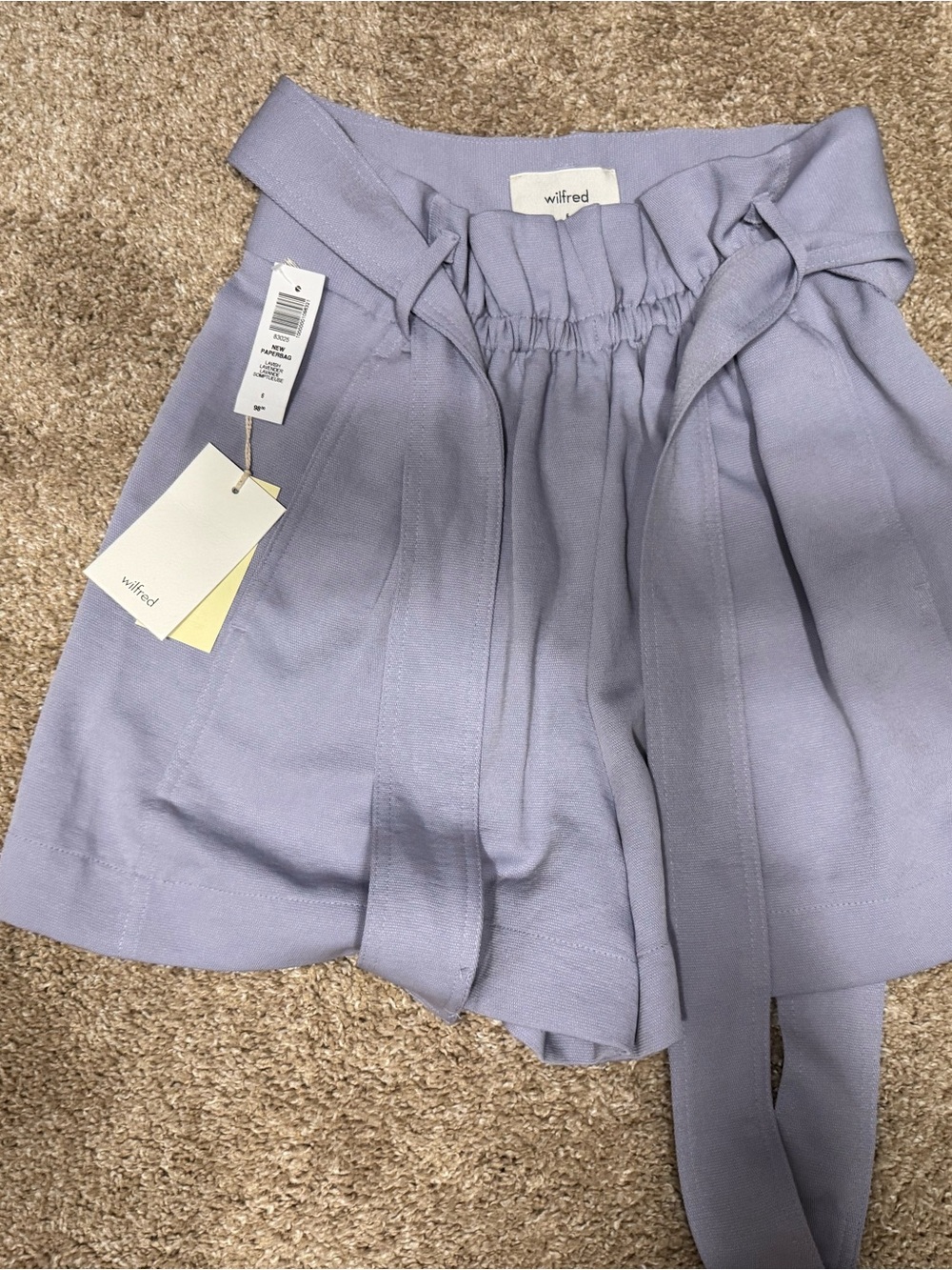 Wilfred Lavender High-Rise Paperbag Shorts with Self Tie